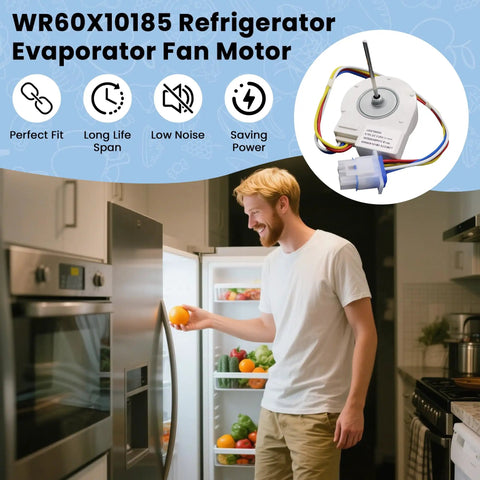 Man installing Go To Evaporator Fan Motor For Refrigerator Replacement 9.75V DC 6 Pin Plug 3.25W in kitchen