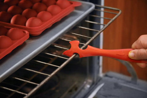 Silicone Oven Rack Push Pull Tool with Cool Touch Handle pulling oven rack, compact kitchen must-have for safe heat protection