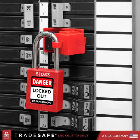 Clamp On Circuit Breaker Lockout Device Kit 10 Pack For 120/277 Volt Single Pole Toggles Up To 5/8 By 1/2 Inch OSHA Compliant