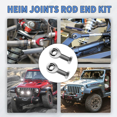 Beefy Seven Eighths Inch 14 Thread Heim Joint Rod End Kit With Left And Right Hand Threads, Jam Nuts, Chromoly XMR14 And XML14, Two Inch Engagement, Zinc Plated For Rust Resistance And Strong Steering Linkage on Jeep suspension