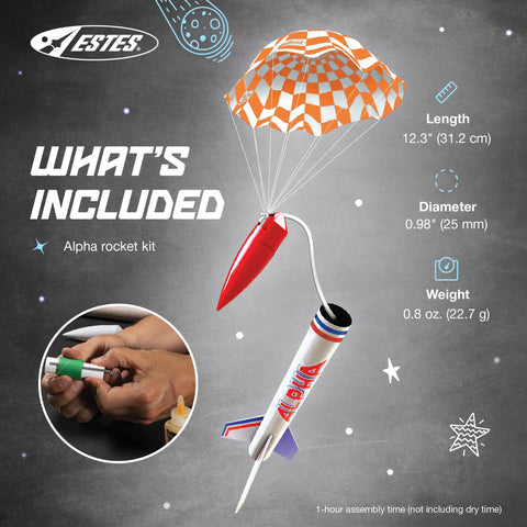 Hands On Intermediate Model Rocket Kit For Ages 10 And Up With Parts Decals Recovery Parachute Easy instructions displayed