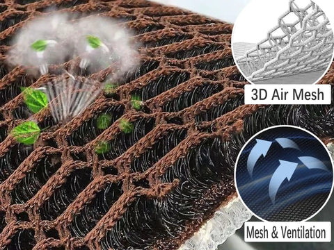 Close-up of Summer Cooling Ventilated Mesh Seat Cushion Pad for Cars and Trucks showing 3D hex mesh design for airflow