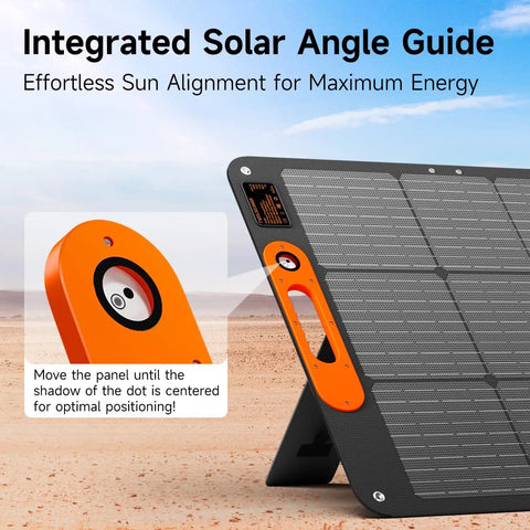 110W Foldable Solar Panel Charger For Portable Power Stations IP68 Waterproof 24 Percent Efficiency MC4 Output ETFE With Adjustable Kickstand and angle guide