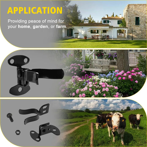 1-3/8 Inch Wall Mount Fork Gate Latch With Padlock Hole And Hardware, Heavy Duty Galvanized Steel Build, installation imagery.