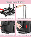 Rolling Teacher Bag With Wheels And Detachable Trolley setup steps with focus on folding and attachment instructions