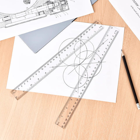 Clear Plastic Ruler 6 Inch Plus 12 Inch, Super Handy Straight Ruler For School And Office, See Through Design With Dual Centimeter And Inch Scales