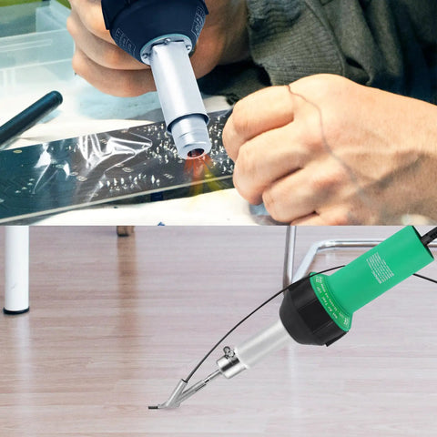 Person using Hot Air Welding Gun Kit 1500W 110V With Adjustable Temperature 30 To 680C on plastic surface