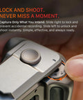 Close-up of DJI Osmo Action 6 Street Snap Kit Camera Cage with locking dial feature in use.