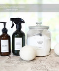 Waterproof Laundry Room Labels For Containers And Cabinets on soap, linen spray, and baking soda jars