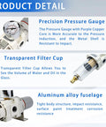 Product details of Beefy Three Eighth NPT Compressed Air Filter Regulator Combo with gauge, filter cup, and aluminum body