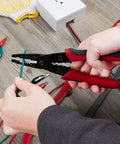 Get The SavvyFIX 8-Inch Professional Wire Stripper Tool, Wire Crimper & Wire Cutter being used on wires for DIY electrical work.