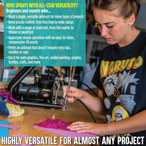 Person using Eclipse HP-CS Airbrush Gravity Feed Dual Action Pro-Grade High-Flow with E3 Nozzle for crafts and cosplay