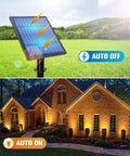 Built Tough Metal Solar Spot Lights Outdoor With 9.8 Foot Cable Low Voltage IP65 Waterproof Landscape Lighting showing day-night auto feature