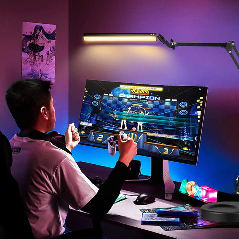 2 In 1 LED Desk Lamp With Base And Clamp Clip On Desk Light 50.7 Inch 3 Section Swing Arm Architect Lamp With Memory Function For Home Office Reading Drafting Craft And Workbench