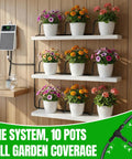Sun Powered Drip Irrigation System With Auto Watering Kit And Timer, USB Rechargeable for pots and planters on shelves