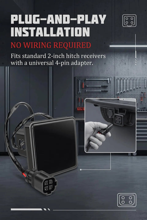 Trailer Hitch Light With 15 LED Beefy Bright Red Braking Light Smoked Lens 2 Inch Receiver Fit shown with 4-pin adapter