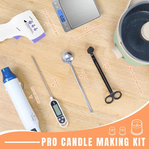 All In One Candle Making Kit with 3 lb melting pot, heat gun, digital thermometer, scale, wick trimmer, DIY tools for adults.