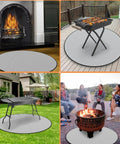 Collage of 24 Inch Round Fire Pit Mat Four Layer Fireproof Shield For Outdoor Grills And Decks Waterproof Heat Resistant Protector