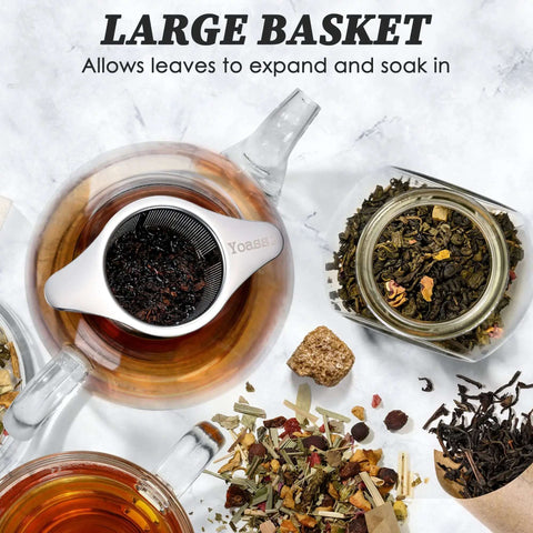 Extra Fine 18 8 Stainless Steel Tea Infuser Mesh Strainer With Large Capacity in teapot with loose leaf tea
