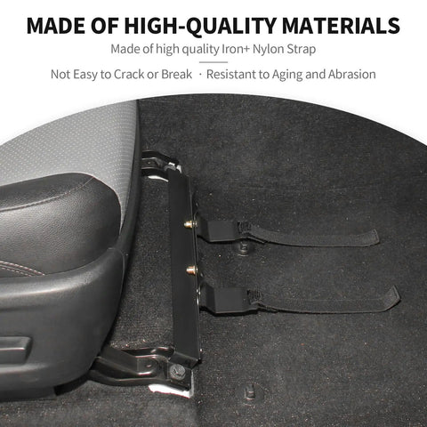 Under Front Seat Fire Extinguisher Bracket Mount For Toyota 4Runner 2010-2025 shown installed, heavy-duty metal with nylon strap.