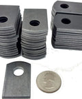 Heavy Duty Steel Weld Tabs One Inch Wide One Half Inch High Three Eighth Inch Hole One Eighth Thick Silver Fifty Pack with a quarter