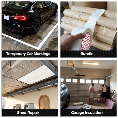 Two Pack White Duct Tape Heavy Duty With Ultra Strong Adhesive 9 Mil, 2 Inch Wide By 30 Yards Each, 60 Yards Total, used for car marking, bundling, shed repair, and garage insulation