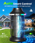 Cordless Outdoor Bug Zapper 4200V 5 In 1 Mosquito Killer With 5000mAh Battery in a backyard setting showing auto smart control mode