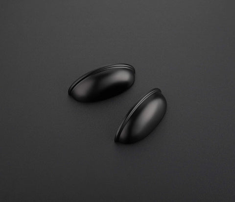 Twelve Pack Flat Black Cabinet Cup Pulls Three Eleven Sixteenths Inch Long One And One Quarter Inch Wide Three Inch Screw Center