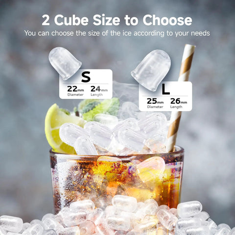 Beast Portable Countertop Ice Maker With Carry Handle, 9 Ice Cubes In 6 Minutes, 26.5 Lbs Per Day, 2 Size Bullet Ice, ice cube sizes