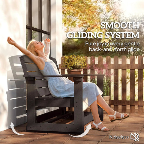 Outdoor Two Person Glider Bench For Backyard With Armrests HDPE Weather Resistant Double Swing Glider Rocking Chair Loveseat