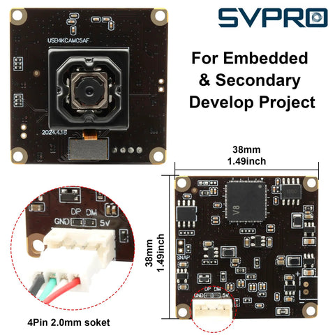 Front and back view of 4K Autofocus USB Camera Module With In Body Image Stabilization IBIS for embedded projects
