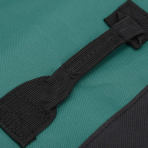 Close-up of handle on Chef Knife Bag With 20 Slot Cutlery Roll in green canvas showing stitching detail.