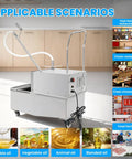 Heavy Duty Commercial Fryer Oil Filter 550W 110V stainless steel unit with casters, ideal for restaurants and kitchens.