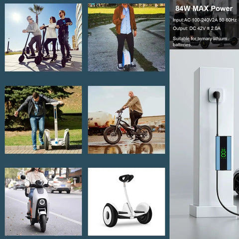 Beefed Up 42V 2A Electric Scooter Charger With LED Battery Display For 36V Li Ion Batteries Universal With 4 Connection Ports For Xiaomi Scooters Electric Bikes And Mobility Scooters