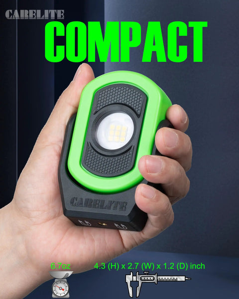Pocket LED Work Light 780 Lumens, Rechargeable 3000mAh, 360 Degree Pivot, shown in green with compact design