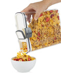 Pouring cereal from Clear Plastic Airtight Food Storage Canister Set for Flour And Sugar With Magnetic Accessories into bowl.