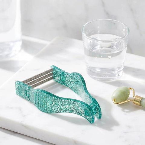 3 Piece Facial Hair Remover Threading Tool Set For Women Manual Spring Epilator Upper Lip And Chin Portable Metal And Plastic Handheld Device For Gentle Skin Care On The Face Easy To Use On The Go No Irritation. turquoise metal spring epilator with jade roller and glass cup