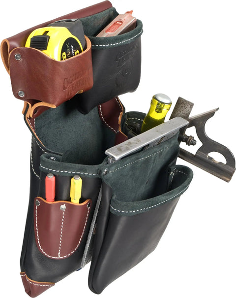 Green Building Fastener Bag With Ten Pockets And Tool Holders, Built To Last Leather Work Tote For Tape Measure 35 Foot, Nails Sets