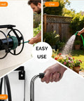 Garden Hose Reel Wall Mounted With 175 Ft Capacity For Three Quarter Inch Hose Heavy Duty Space Saving Rolling Design in Use