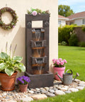 Four Tier Outdoor Water Fountain With LED Lights And Pump, 40.9 Inch Freestanding Cascading Waterfall in patio setting