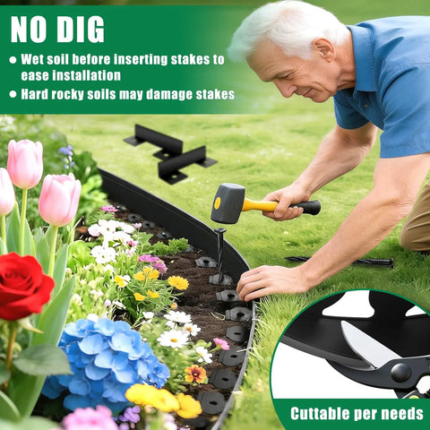 Durable Flexible Landscape Edging Border Kit For Garden Beds No Dig Lawn Edging With Thickened Top Edge And 40 Stakes Included