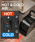 Floor Drying Air Mover With Warm Breeze And UV Lamp, showing control panel for hot and cold air, 3 speed high velocity blower