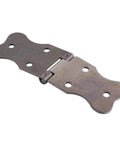 Four And One Eighth By One And Five Sixteenths Inches Stamped Steel Trunk Flap Hinge For Steamer Trunk Antique Cabinet Old School Vintage Furniture Reproduction Hardware Restoration Ready product image showing a single steel hinge with drilled holes.