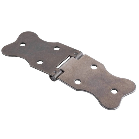 Four And One Eighth By One And Five Sixteenths Inches Stamped Steel Trunk Flap Hinge For Steamer Trunk Antique Cabinet Old School Vintage Furniture Reproduction Hardware Restoration Ready product image showing a single steel hinge with drilled holes.