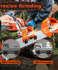 Portable Universal Chainsaw Sharpener Kit With 10 High Hardness Titanium Plated Diamond Bits For 4 To 22 Inch Chainsaws in use