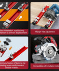 Adjustable Circular Saw Guide Rail For 11.8 Inch Saw Base Wide Compatibility shown in multiple use scenarios