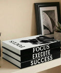 Faux Book Decor Set Of 3 For Modern Desk And Shelf Vibe, Black And White Decorative Books Styled on a Home Office Shelf