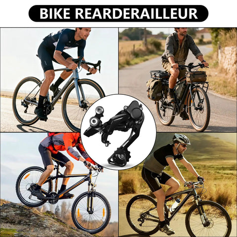 Cyclists on various terrains with 10 Speed Rear Derailleur Direct Mount With SGS Long Cage For Mountain Bikes RD M6000 SGS inset.