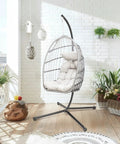 Outdoor Hanging Egg Chair With Stand For Patio And Garden Cozy Weatherproof Wicker Hammock Chair With Plush Cushion And Durable Steel Frame