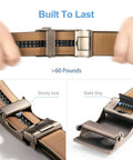 Men's Leather Ratchet Belt With Automatic Buckle No Hole Trim To Fit 36 To 42 Inch Waist showing sturdy lock and solid grip